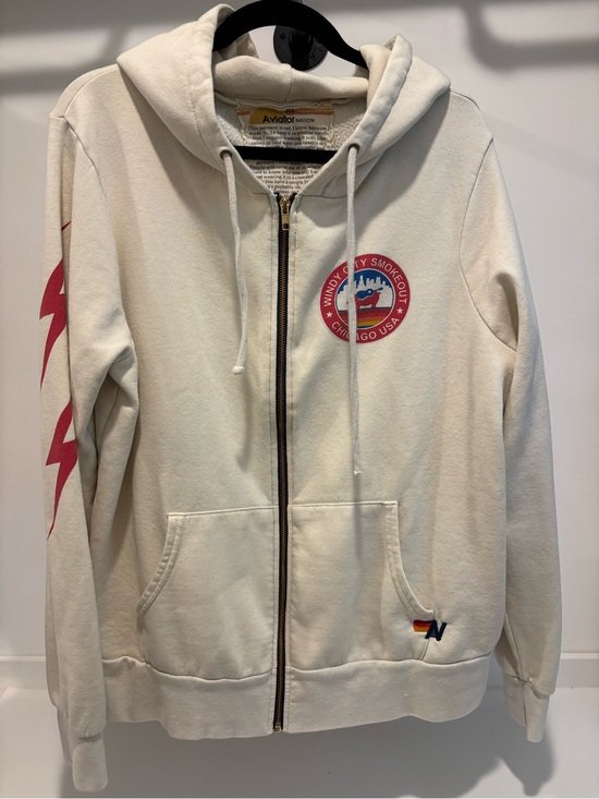 Aviator Nation Tops - Aviator Nation Cream Zip Hoodie with Red Logo